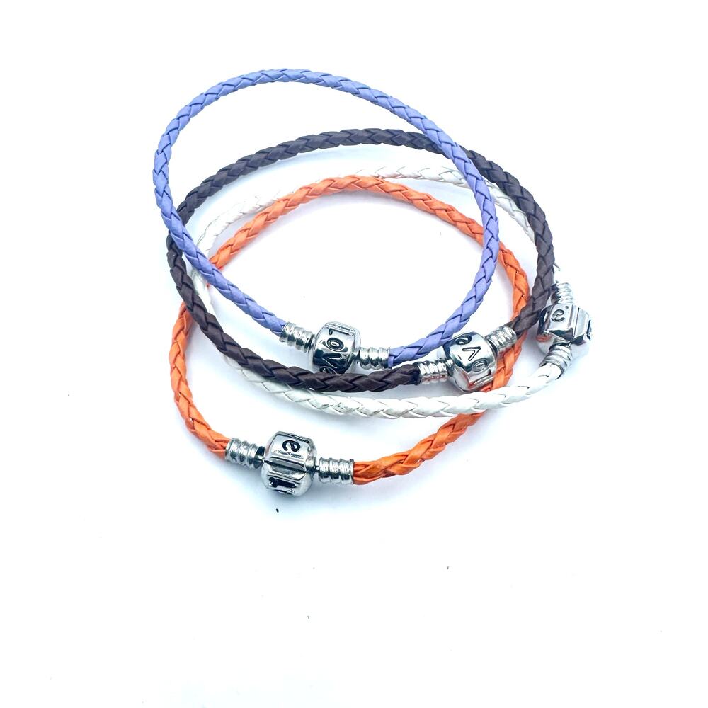 LOVE Braided Silver clasp Bracelet Set of 4 Purple White Brown Orange Jewelry